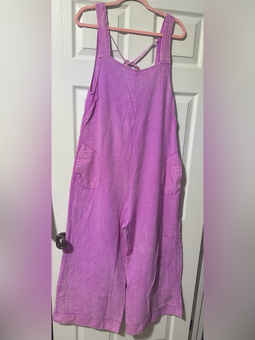 Zenana Relaxed Wide-Leg Pink Jumpsuit with Pockets - Picture 4 of 5